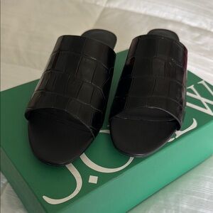 JCrew wide-strap mule heels in Italian croc-embossed leather. New in box